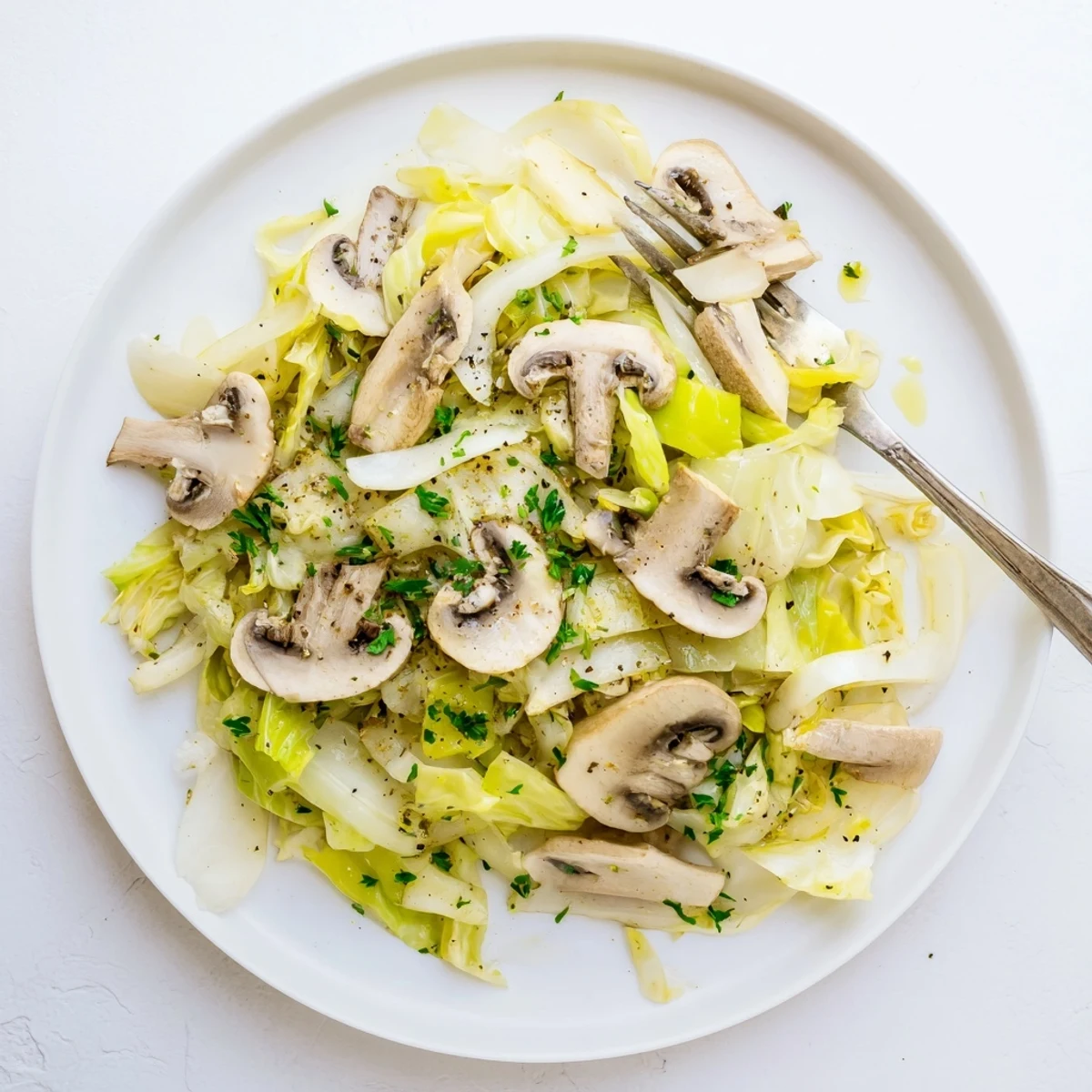 Sautéed cabbage and mushrooms for Vegetarian Cabbage Mushroom Sauté highlighting earthy textures and golden edges.