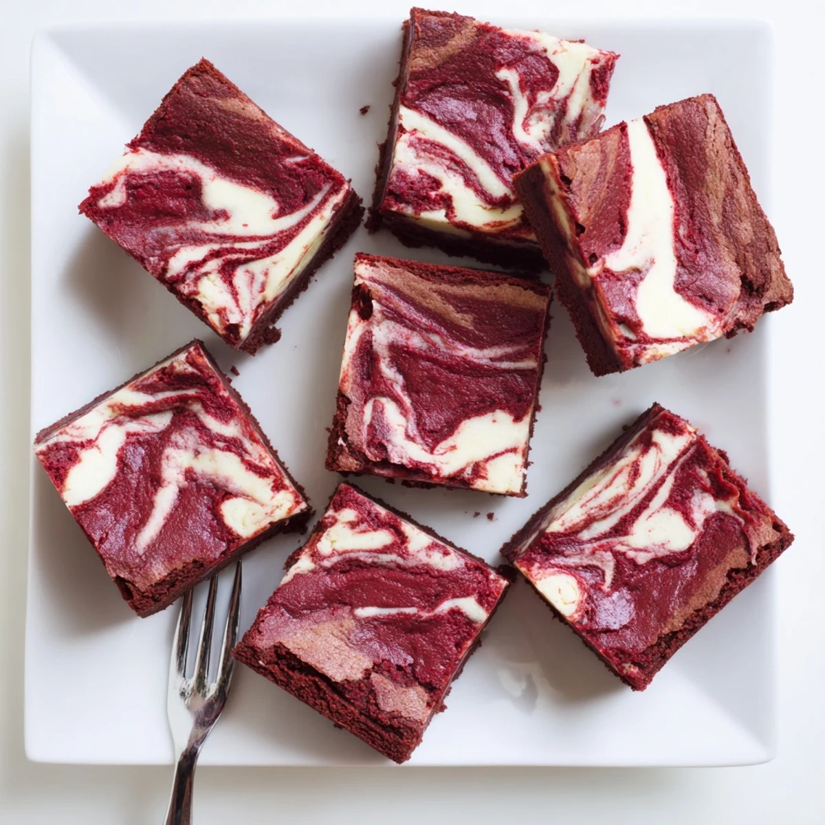 Fudgy Red Velvet Cheesecake Brownies with crackly tops, perfect with a glass of cold milk.
