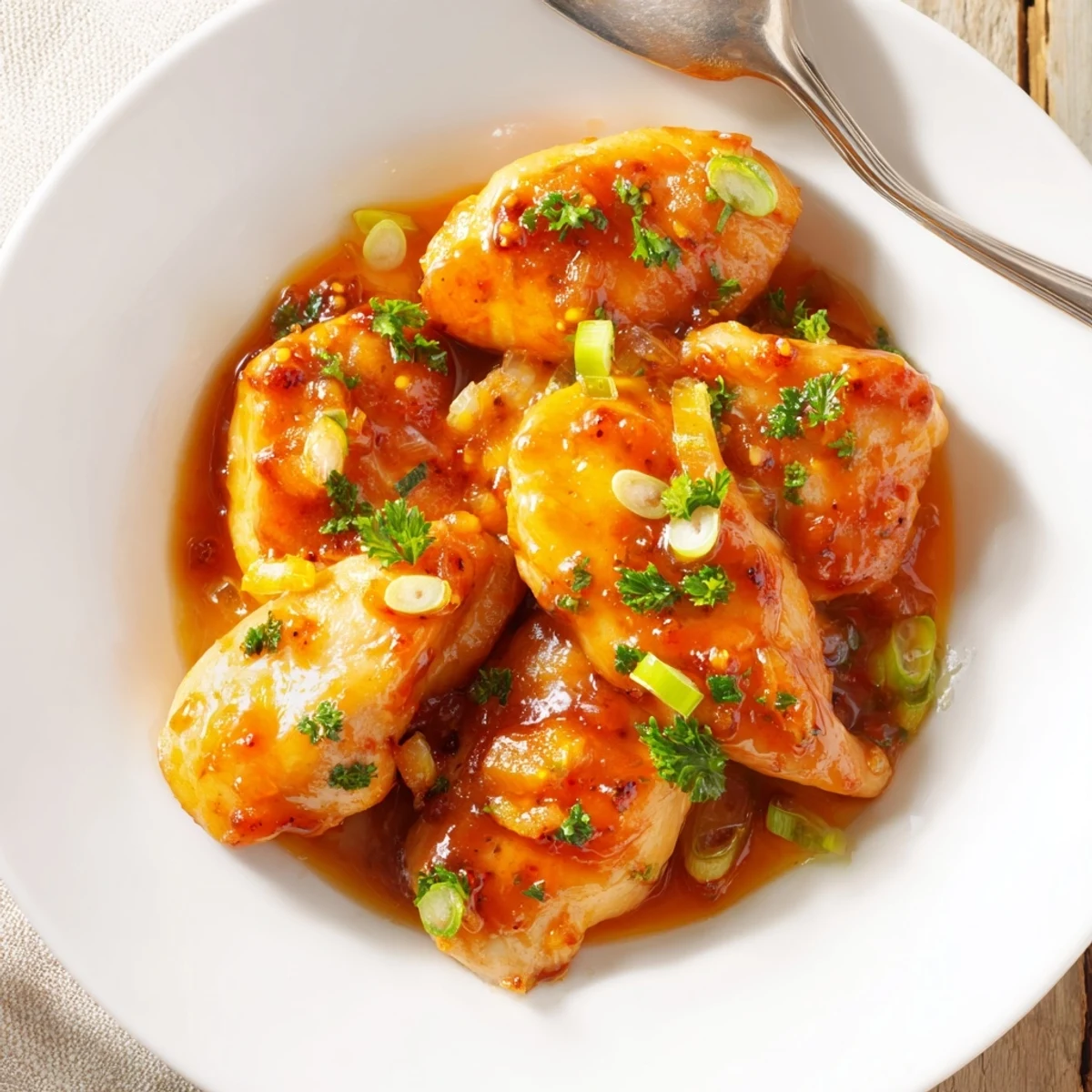 Juicy Classic Apricot Chicken breasts glazed in tangy apricot sauce, served over fluffy white rice with parsley.