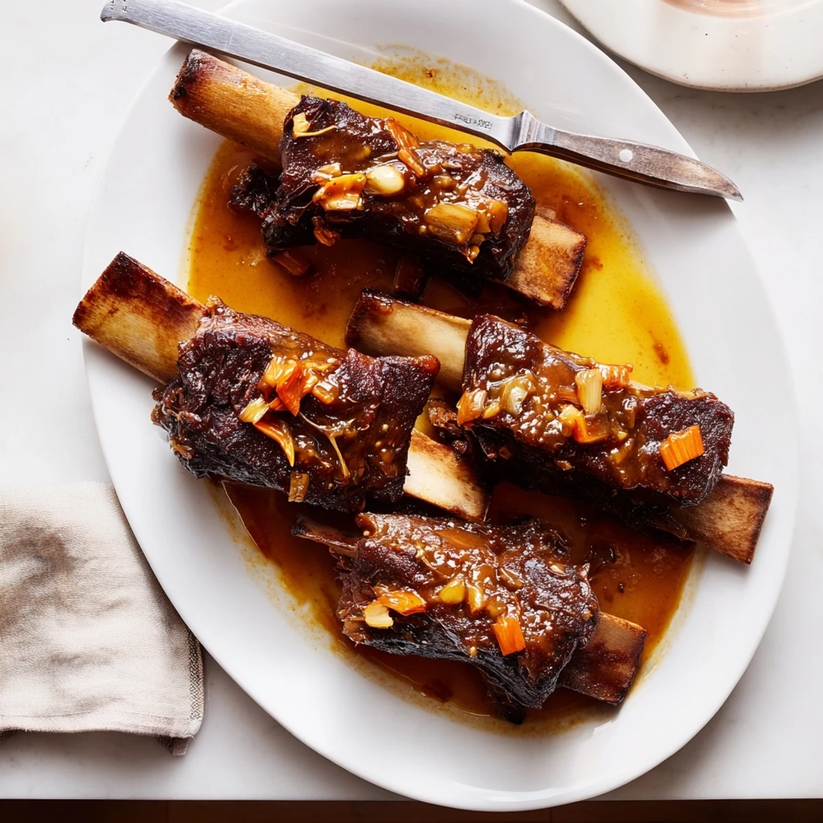Fall-off-the-bone Maple Bourbon Glazed Short Ribs served over creamy mashed potatoes with fresh herbs