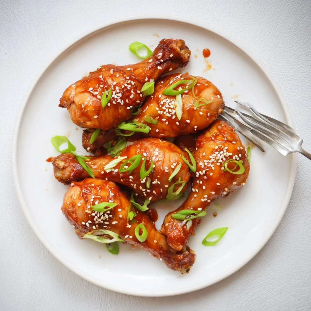 Tender slow cooker Asian glazed chicken drumsticks brushed with thick savory-sweet glaze and fresh scallions