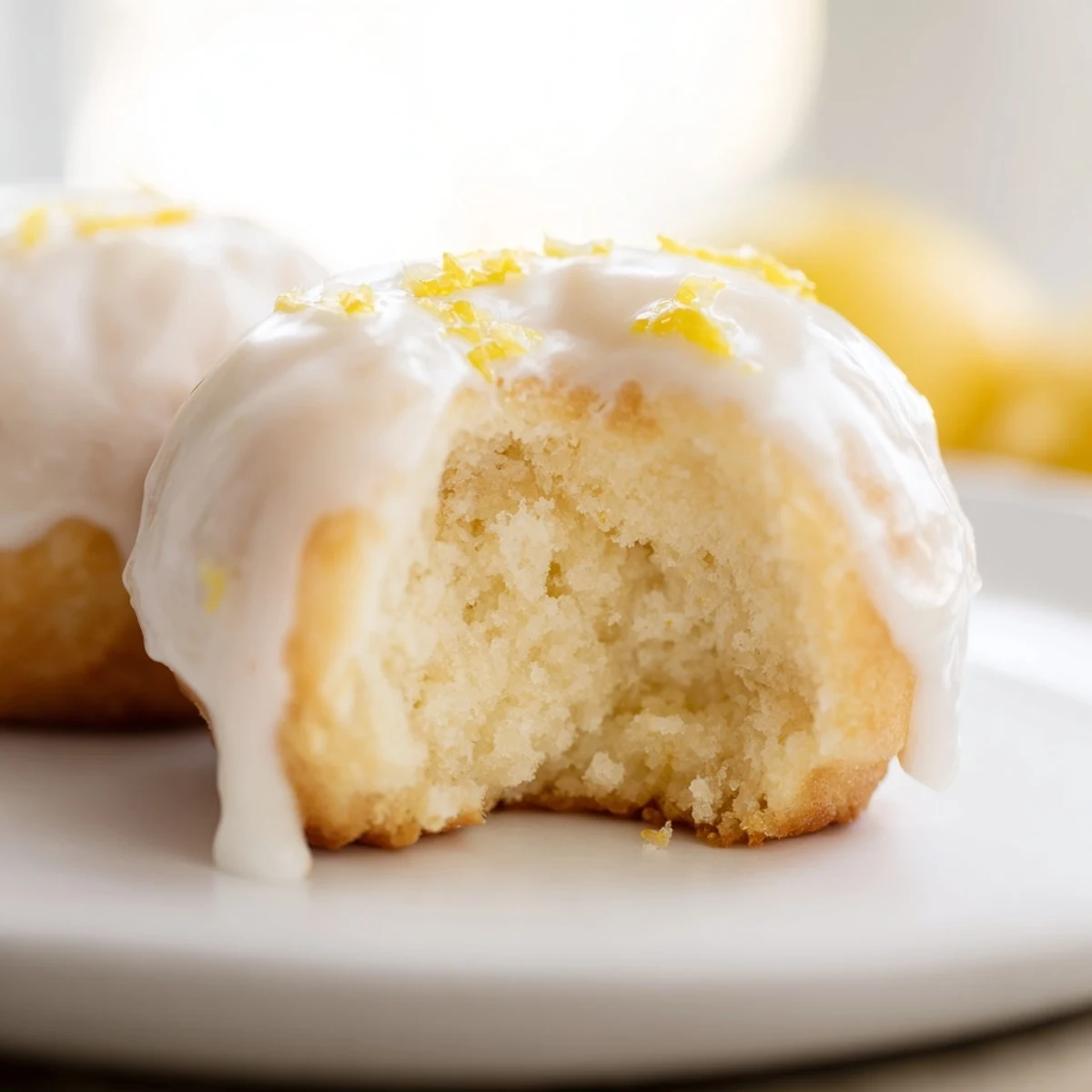Soft pillowy lemon mochi donuts arranged on a wooden board with fresh lemon zest sprinkled on top