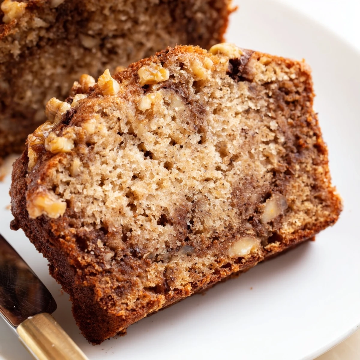 Golden loaf of moist banana bread with a cracked top, freshly baked and cooling on a wire rack