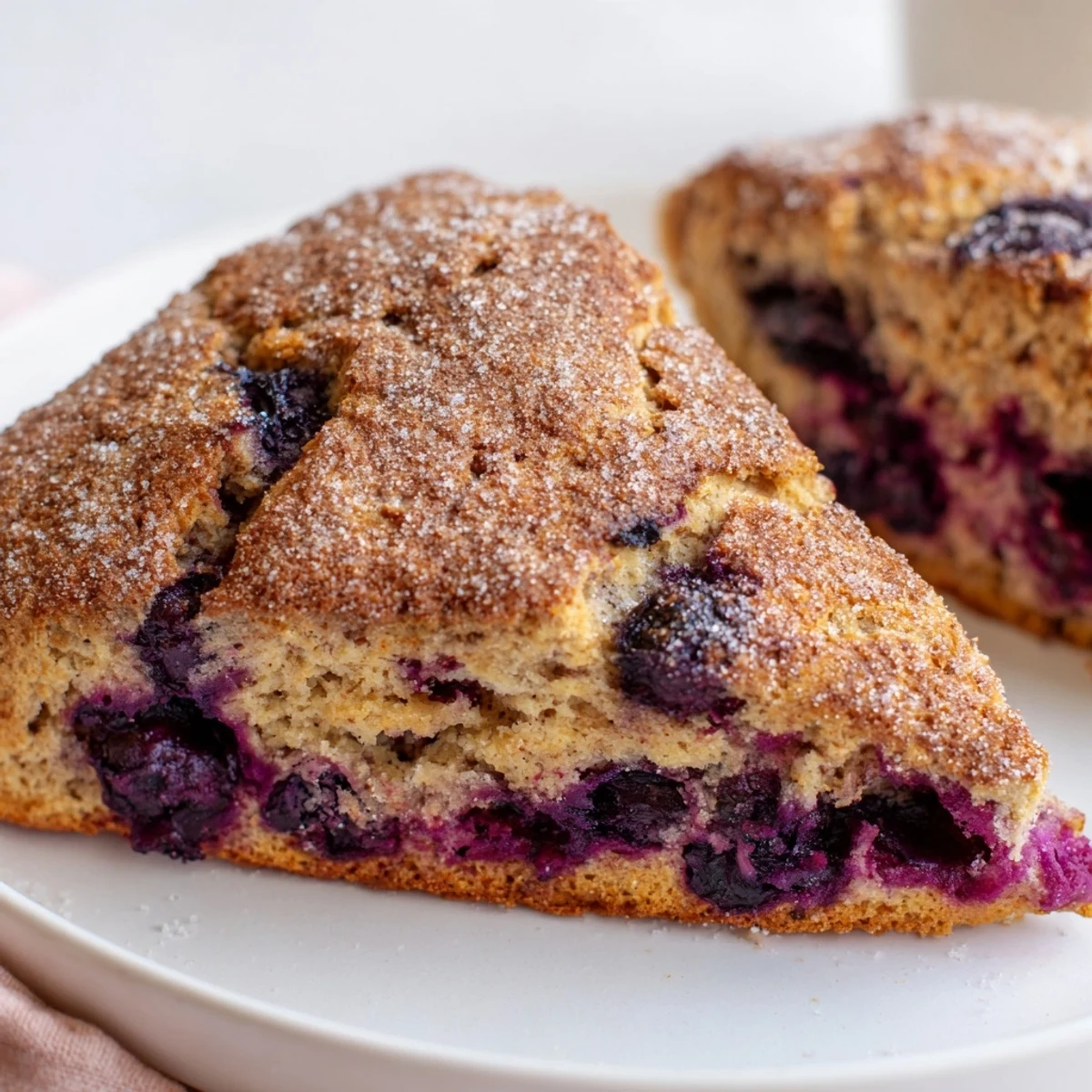 Golden Vietnamese cinnamon blueberry scones fresh from the oven with melting butter and bursting juicy berries