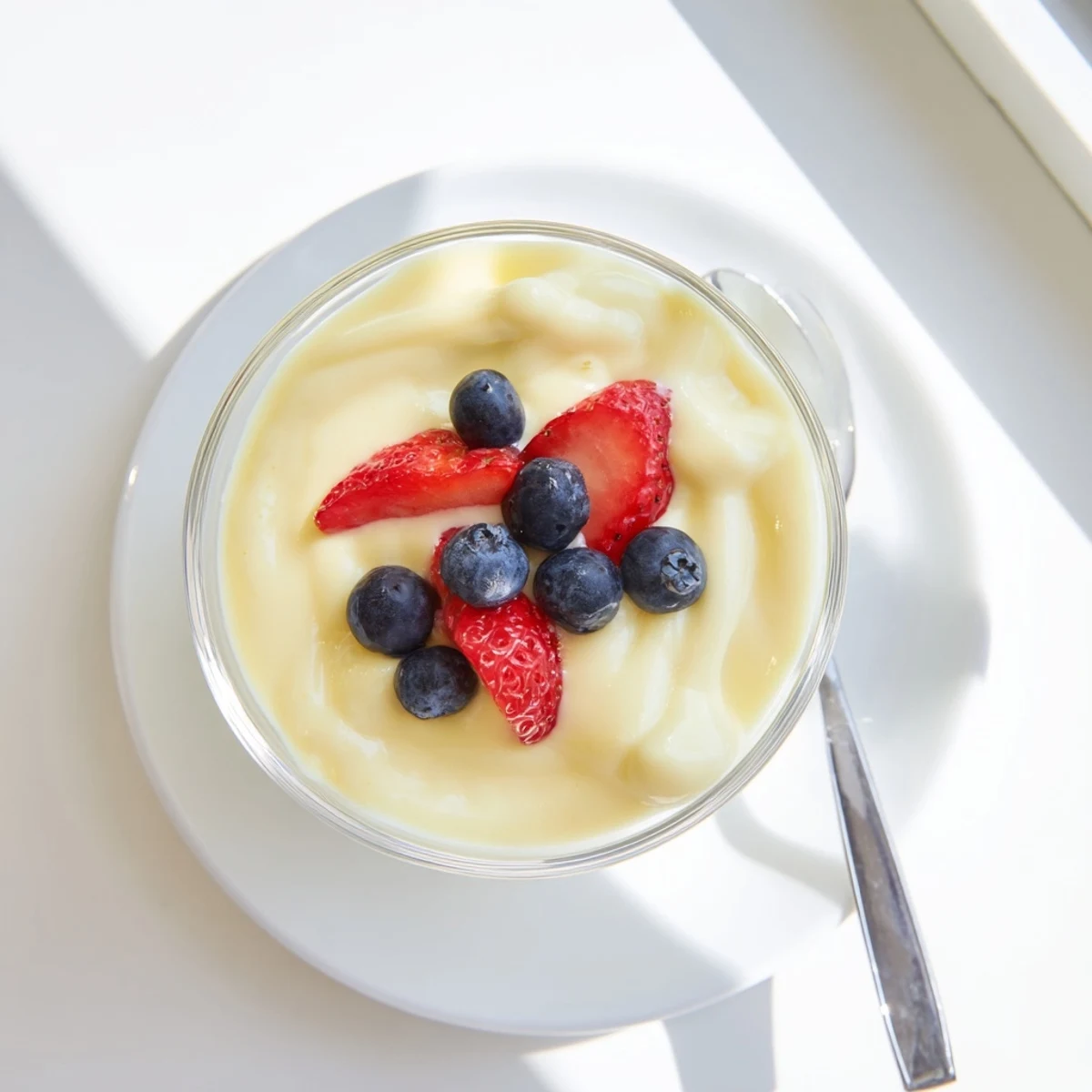 Golden zabaglione custard served warm in elegant glasses with fresh red berries