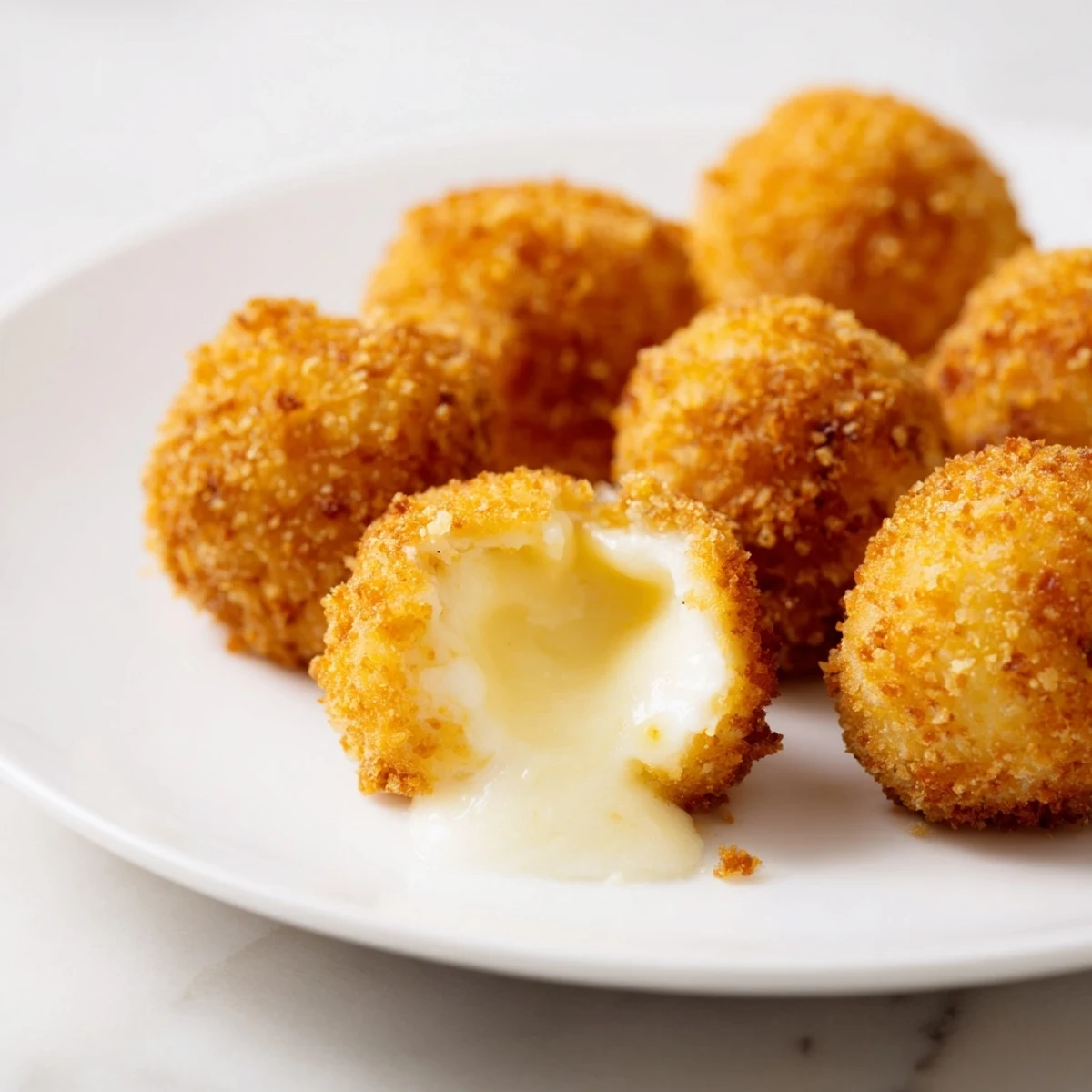 Gooey mozzarella cheese balls fried to perfection with marinara dipping sauce nearby