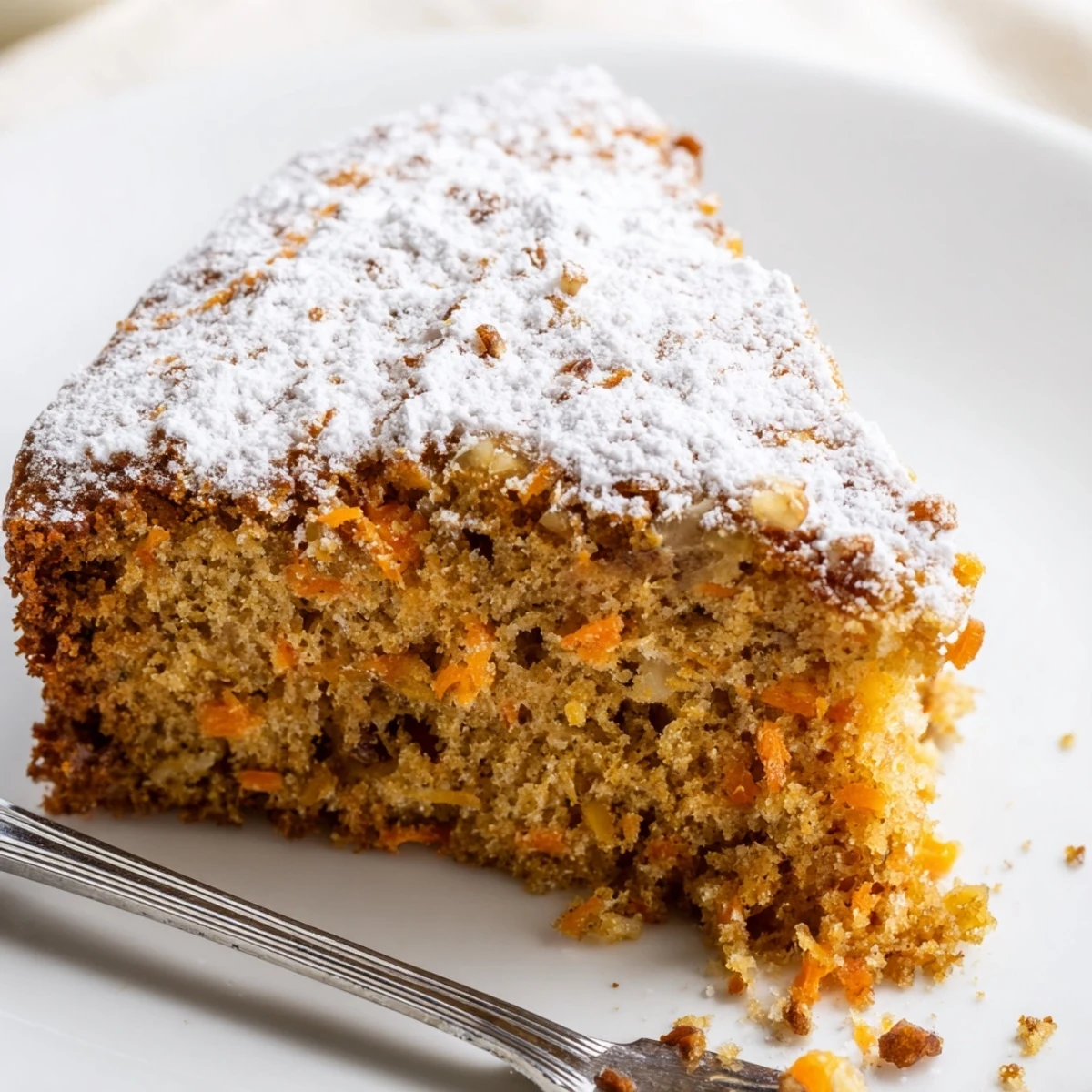 One bowl Greek yogurt carrot cake with grated carrots and chopped walnuts