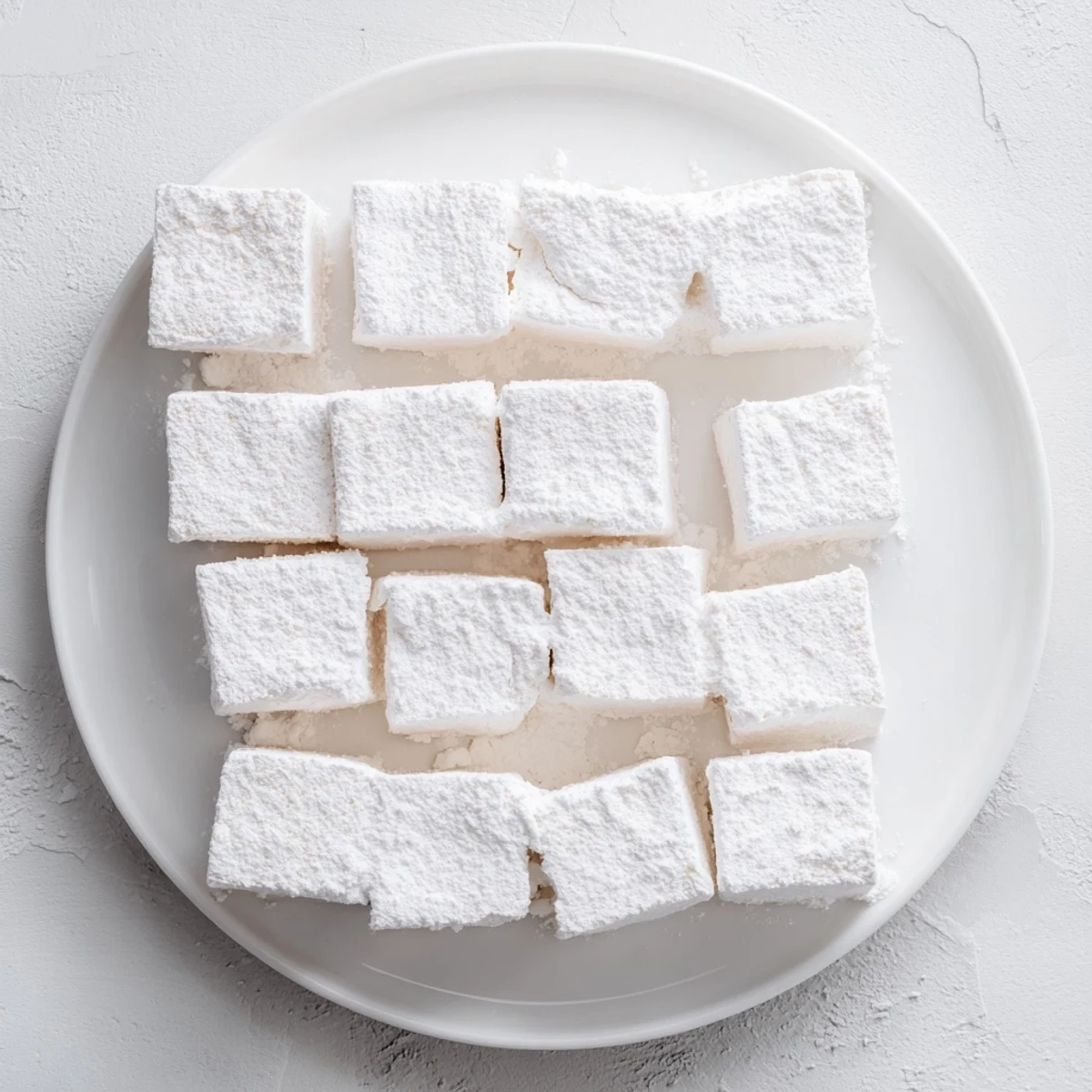 Soft pillowy marshmallow recipe cubes ready for hot chocolate and s'mores on dark background