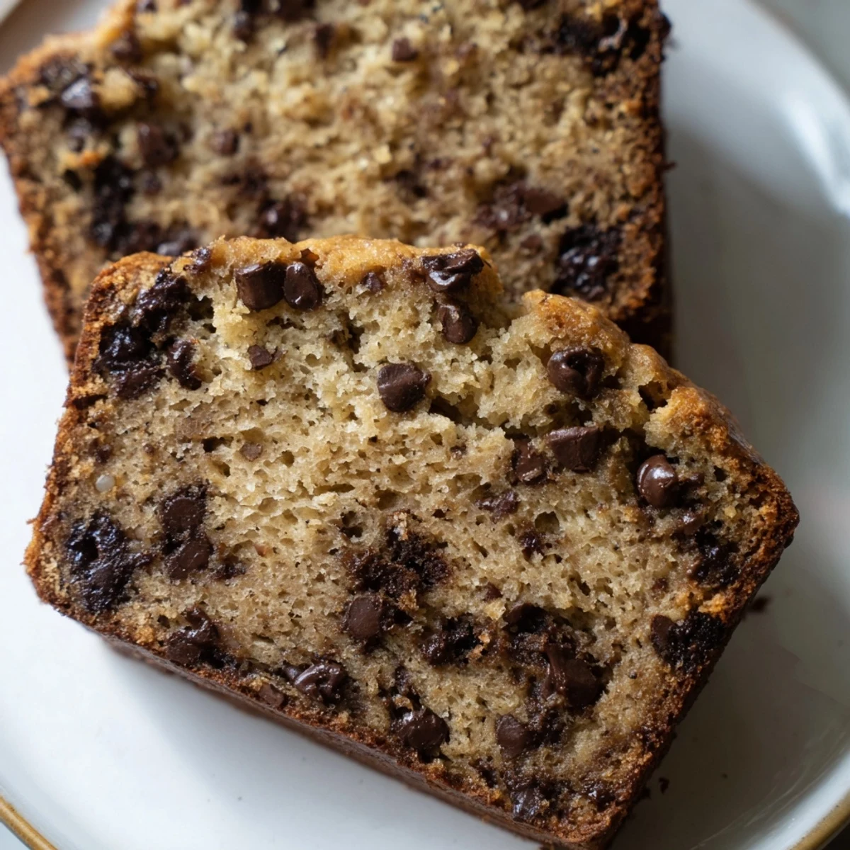Warm chocolate chip banana bread fresh from the oven with steam rising