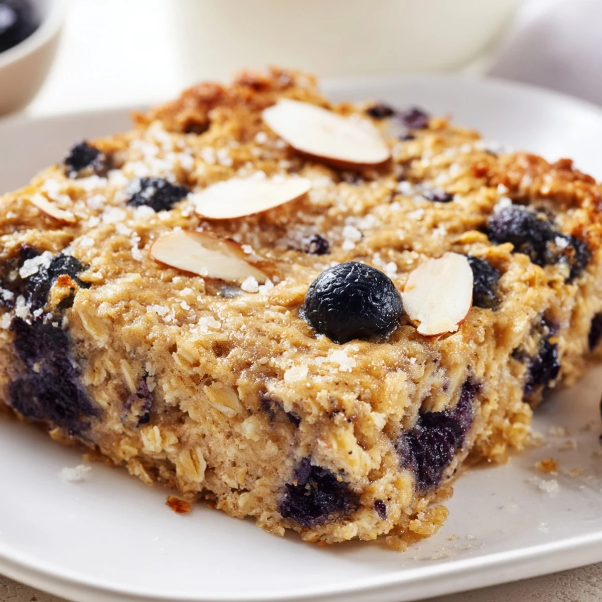 Golden blueberry cottage cheese breakfast bake with juicy berries bubbling through tender oat topping