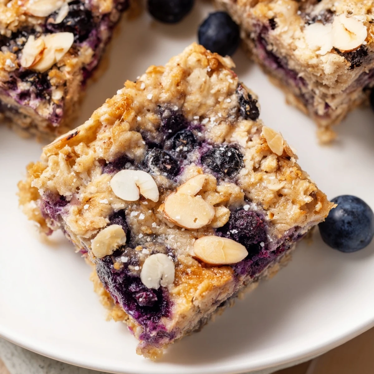 Warm blueberry cottage cheese breakfast bake sliced and ready for weekend brunch with maple drizzle