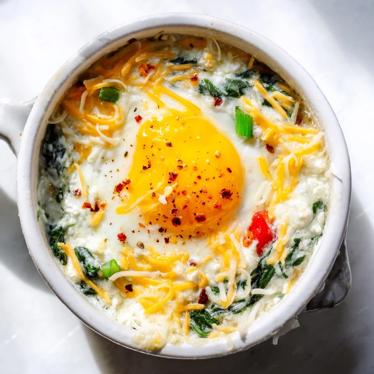 Protein-rich baked cottage cheese eggs garnished with fresh chives and paprika
