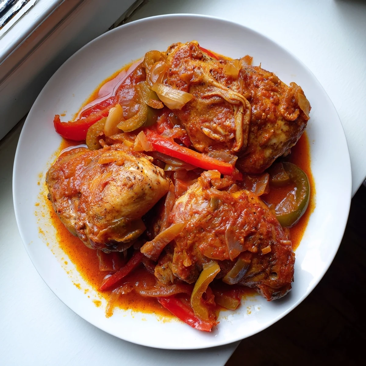 Tender Senegalese chicken served over fluffy white rice with aromatic spices
