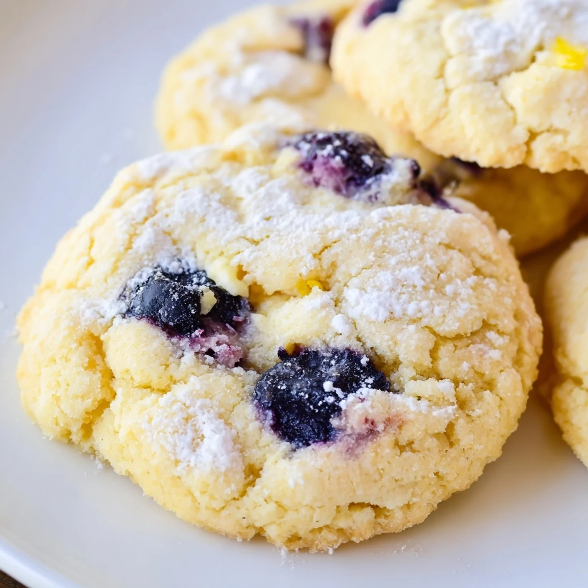 Soft lemon blueberry cheesecake cookies fresh from the oven with golden edges and tender crumb