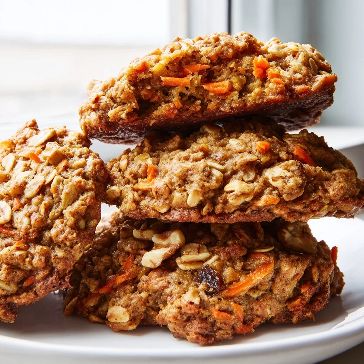Chewy carrot cake cookies with golden edges loaded with sweet raisins and crunchy walnuts
