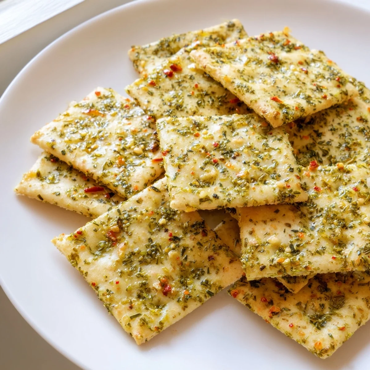 A bowl of savory dill pickle saltines served alongside a refreshing cold drink