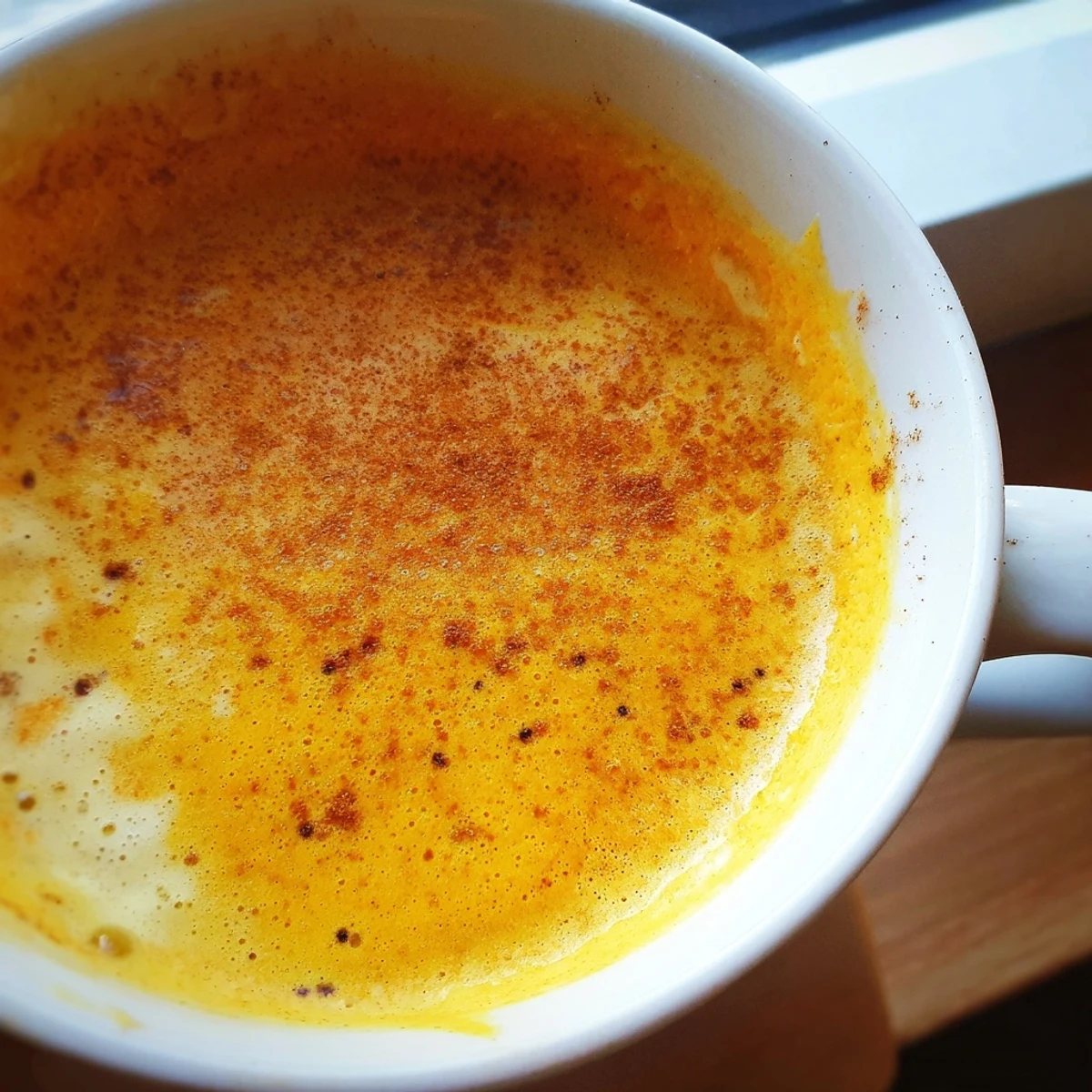 Creamy Goguma Latte served in a mug with a dusting of warm cinnamon on top