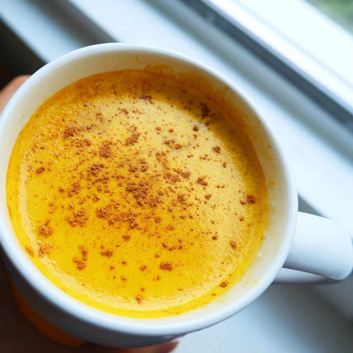 Golden Goguma Latte steaming in a cozy cup, garnished with a pinch of nutmeg