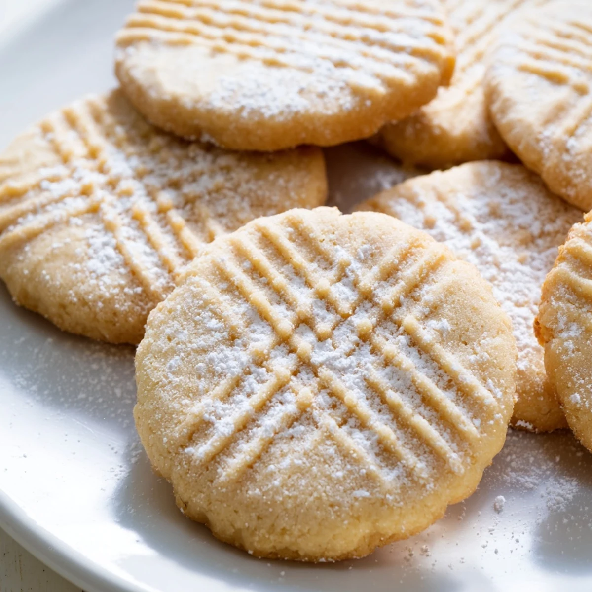 A plate of tender Grandma's Secret Butter Cookies served alongside a steaming cup of tea
