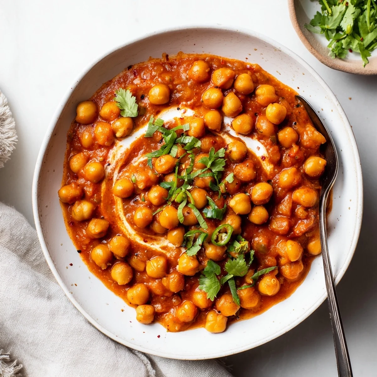 Hearty Greek Yogurt Chickpea Curry ladled over fluffy basmati rice, aromatic