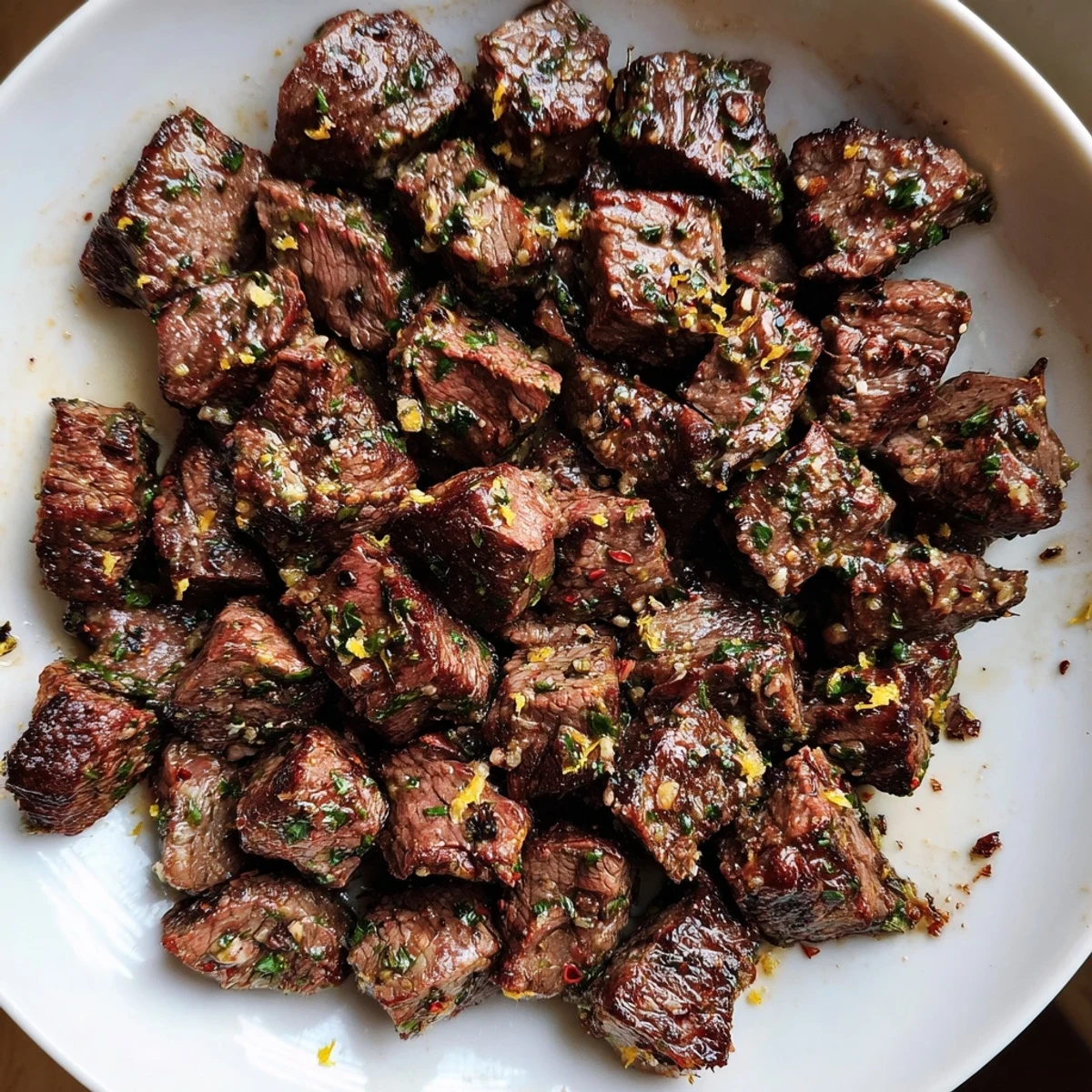 Lemon-kissed Cowboy Butter Steak Bites tossed in garlicky herb butter, ready to share