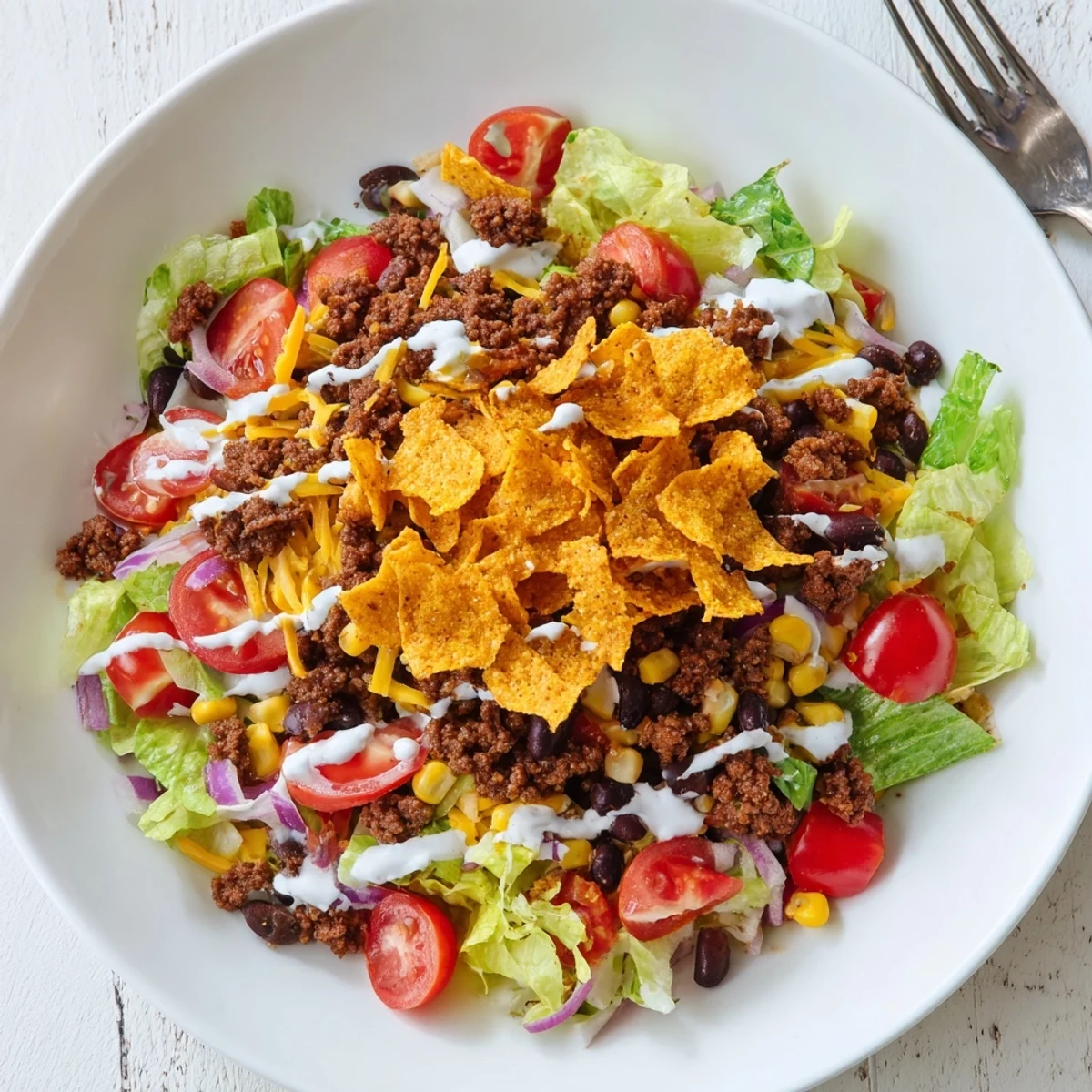 Tossed, ready to serve: Simple Doritos Taco Salad with zesty seasoned beef.