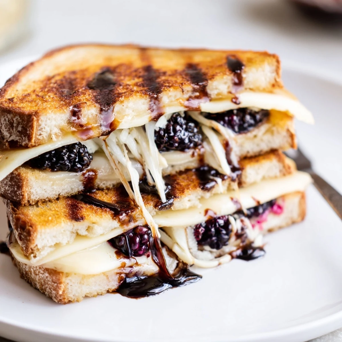 Warm Balsamic Blackberry Bliss Grilled Cheese, juicy blackberries and balsamic glaze