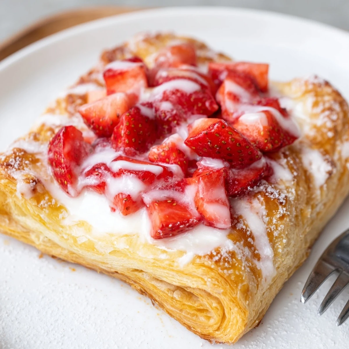 Iced Strawberry Danish Recipe, perfect for breakfast with buttery layers and glaze