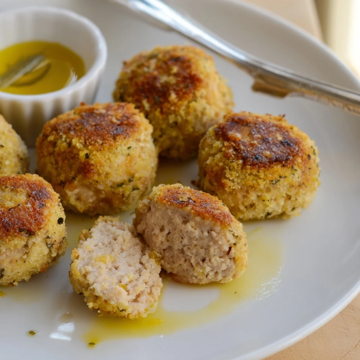 Sage Onion Chicken Balls golden brown, aromatic sage and sweet onion scent  