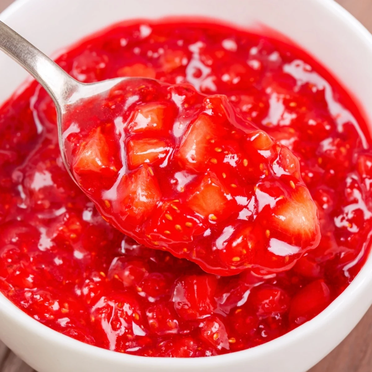 Chilled Strawberry Cake Filling Recipe spooned between moist cake layers, bright strawberry aroma.