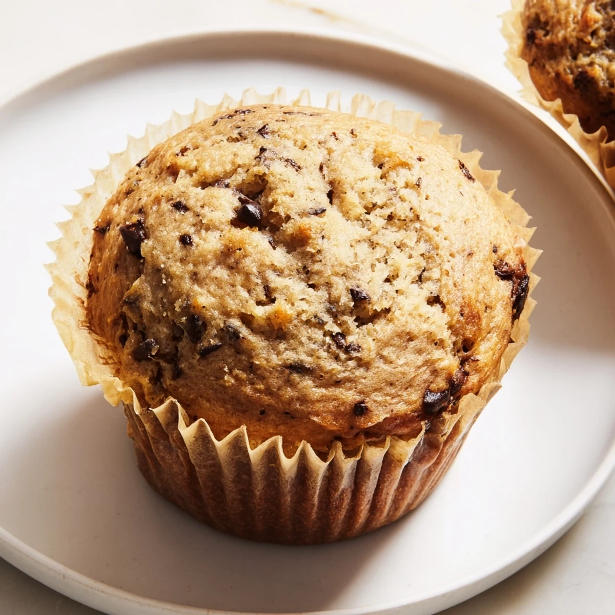 Freshly baked moist peanut butter banana muffins bursting with ripe banana flavor and chocolate chips