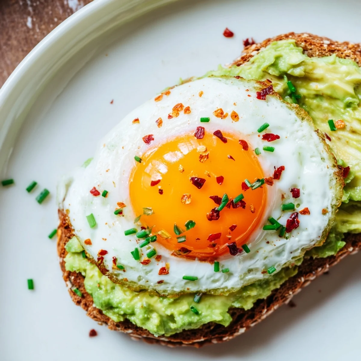 Golden toast topped with creamy mashed avocado and a perfectly cooked fried egg