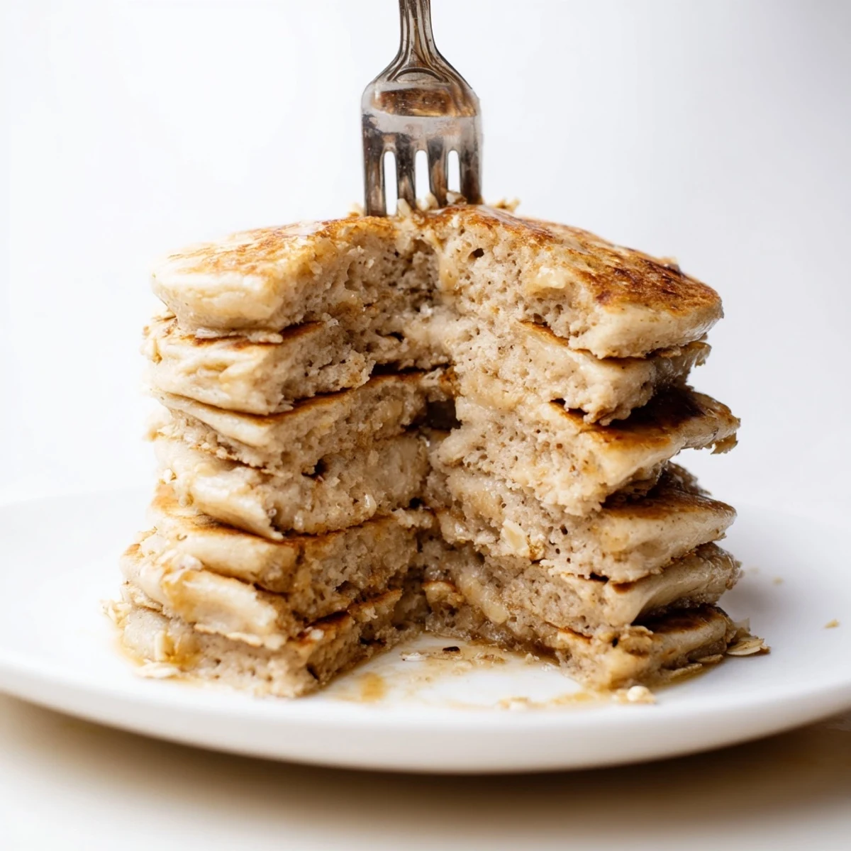 Plate of warm protein banana pancakes served with yogurt and fresh berries for breakfast