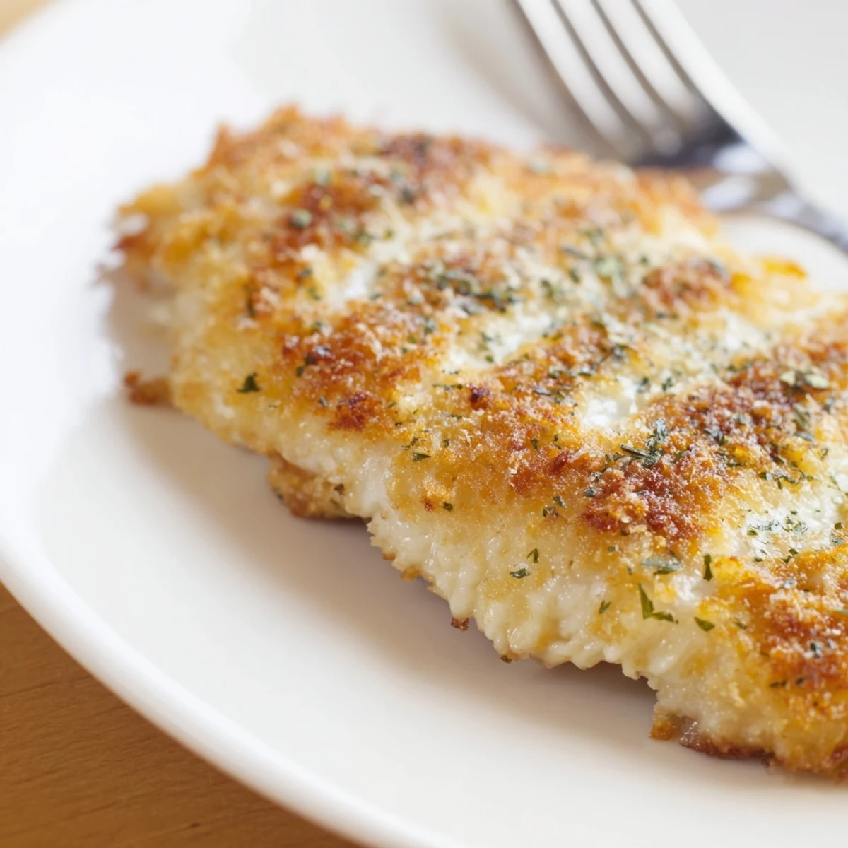 Sear then oven-bake Longhorn Steakhouses Parmesan Crusted Chicken, crisp panko topping