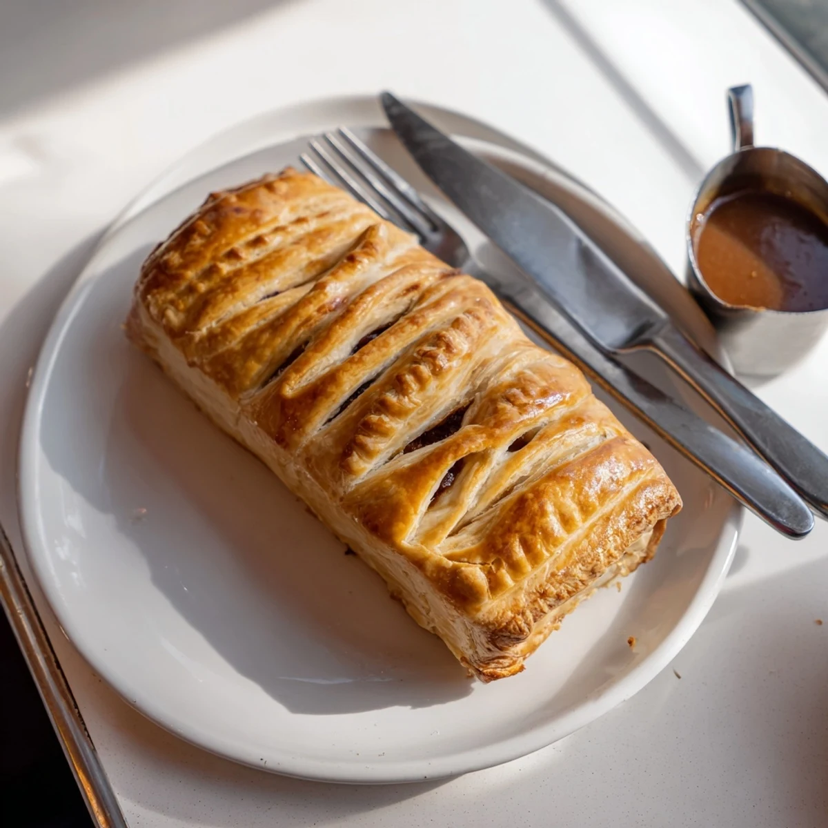 Greggs inspired steak and cheese roll fresh from the oven, crisp and piping hot