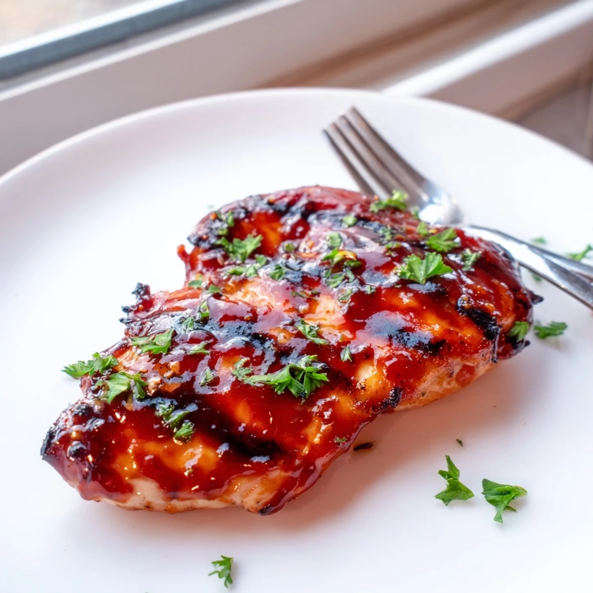 Thick glossy Coca Cola glaze dripping over perfectly charred chicken breast served with summer sides