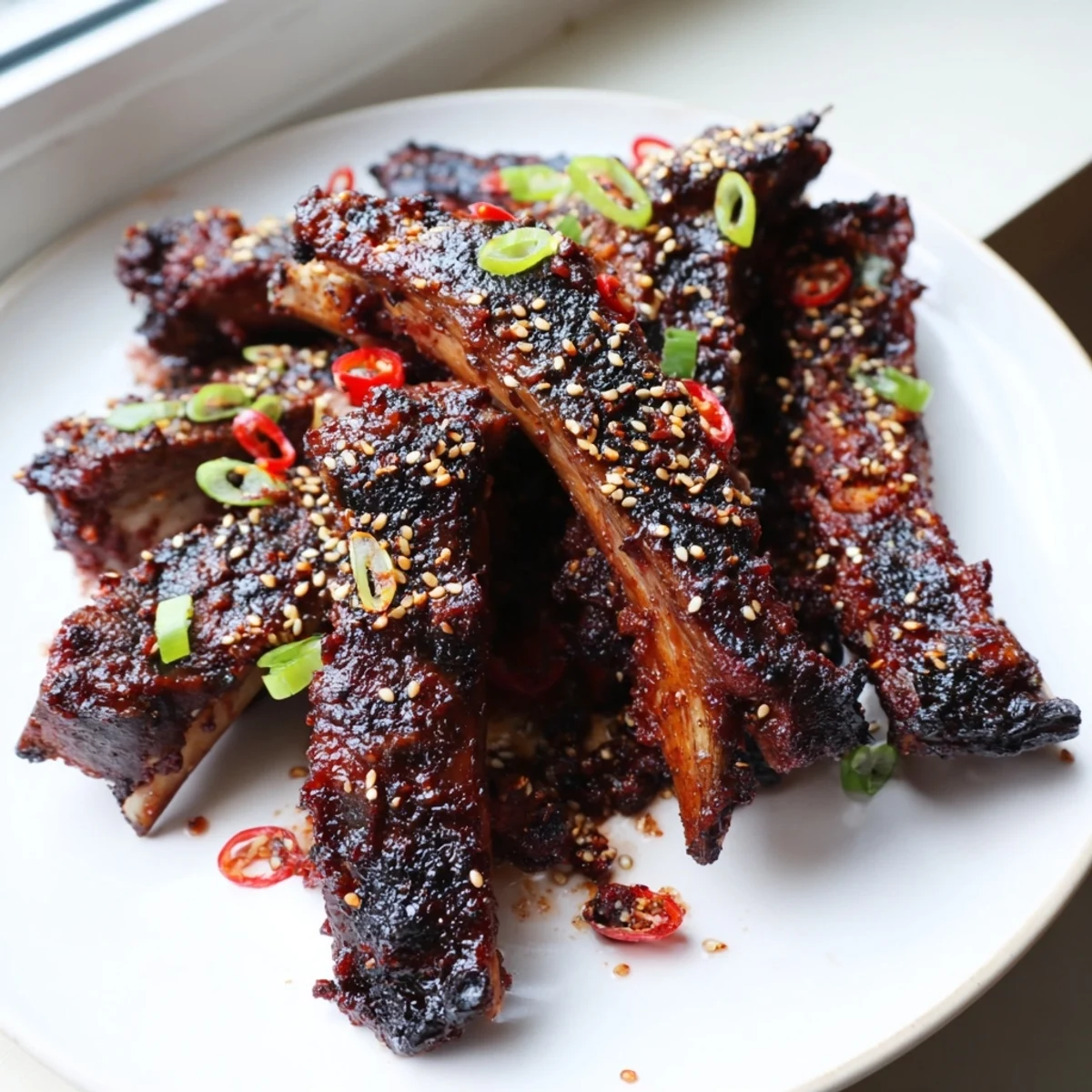 Tender fall-off-the-bone Korean BBQ lamb ribs drizzled with bright yuzu citrus