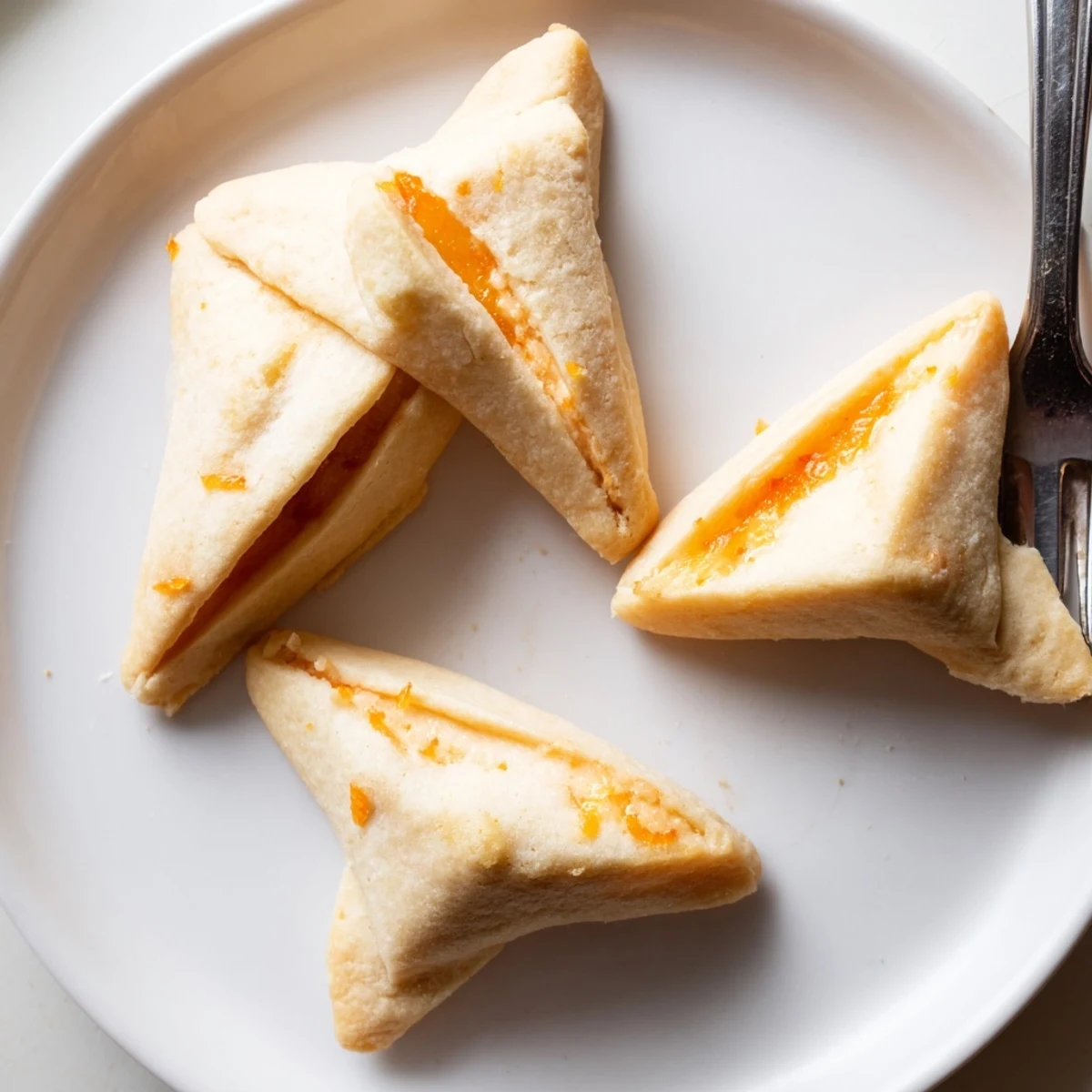 Creamsicle hamentaschen cookies showcasing bright citrus filling inside tender vanilla-orange dough.