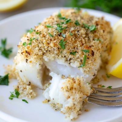 Flaky Boston Baked Cod with garlic Dijon undertones, finished with lemon squeeze