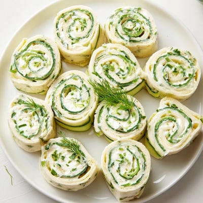 Bright Cucumber And Dill Pinwheels chilled for parties, herby lemony cream  